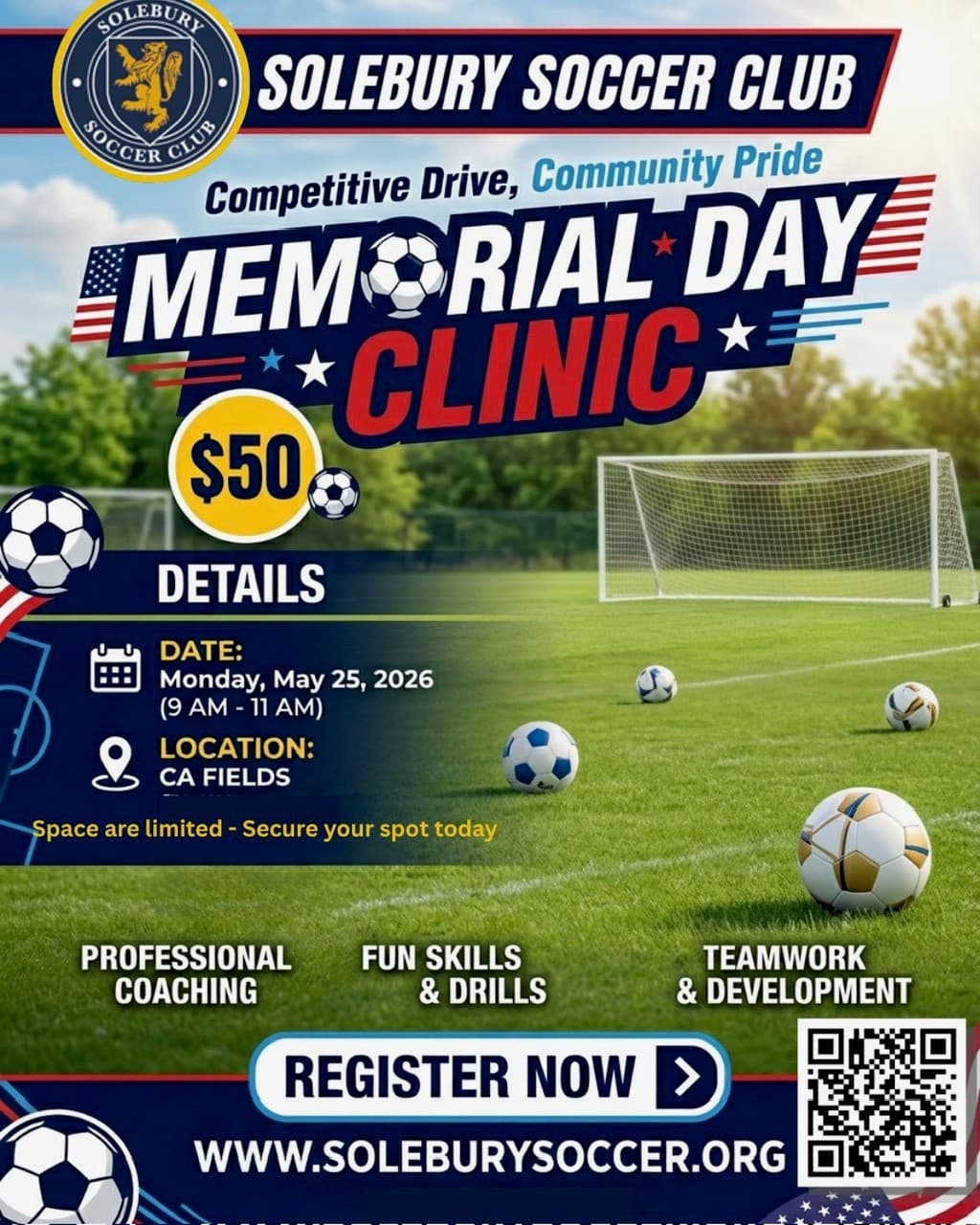 Solebury Soccer Club Memorial Day Clinic flyer