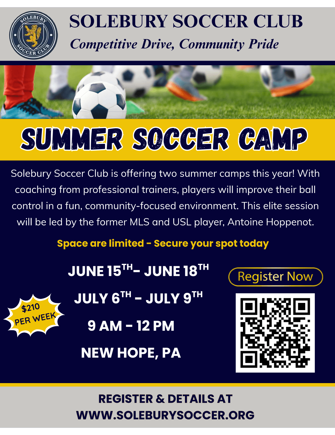 Solebury Soccer Club summer camp flyer